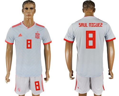 Spain #8 Saul Niguez Away Soccer Country Jersey